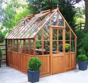 Wood and glass greenhouse