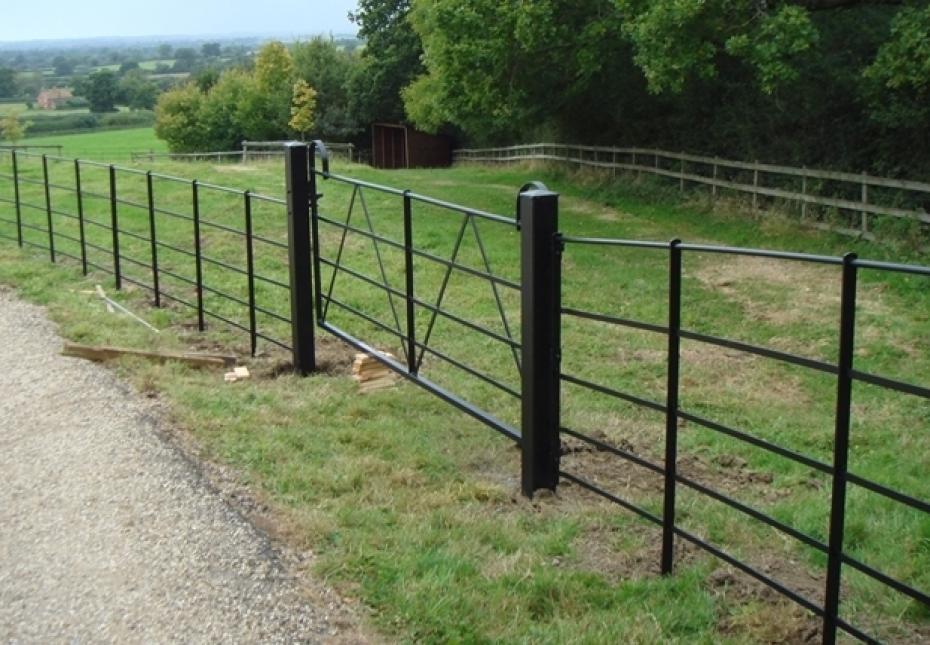 Black painted parkland fencing with gate