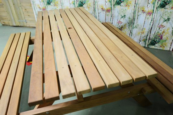 Iroko Picnic Bench. Handmade hardwood bench.